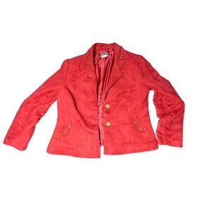 Nancy Bolen City Girl Red Blazer Pants Suit‎ Set Embellished Size 14